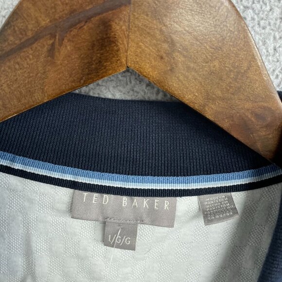 NEW Ted Baker Men's L Short Sleeve Polo Shirt Navy Blue 100% Cotton Pattern - Picture 4 of 7